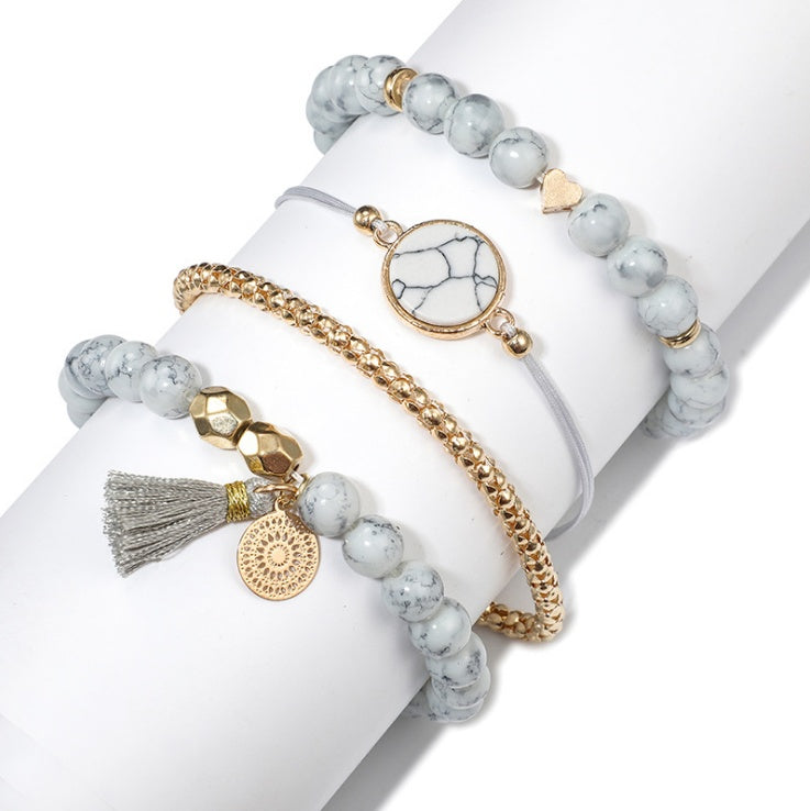 Lot de Bracelets Bohèmes Pierre de Pin et Pompon