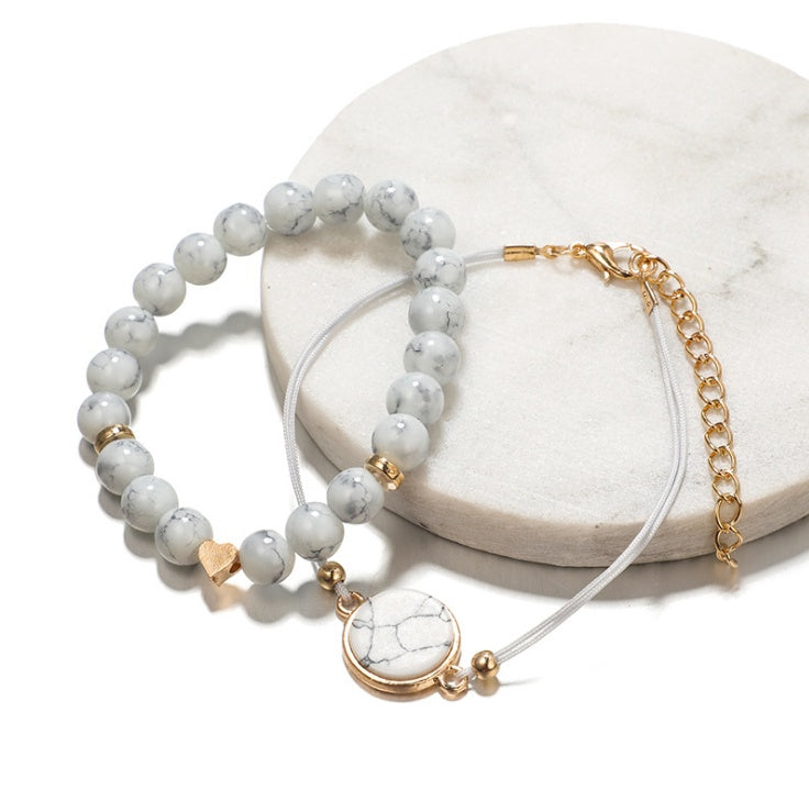 Lot de Bracelets Bohèmes Pierre de Pin et Pompon