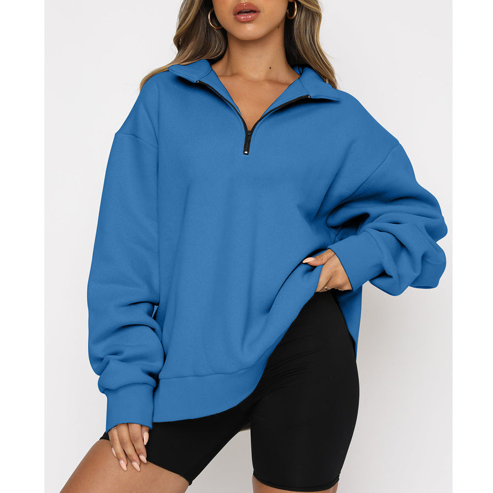 Sweatshirt Loose Femme à Col Zippé