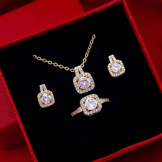 Coffret Bijoux Femme Cristaux Zircon Doré