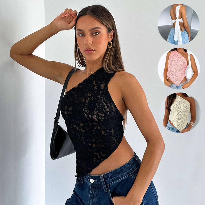 Top Asymétrique en Dentelle