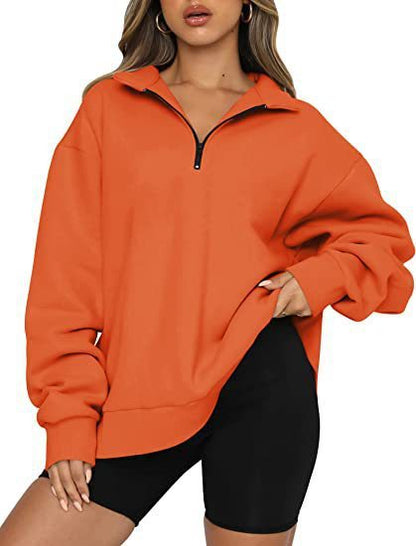 Sweatshirt Loose Femme à Col Zippé