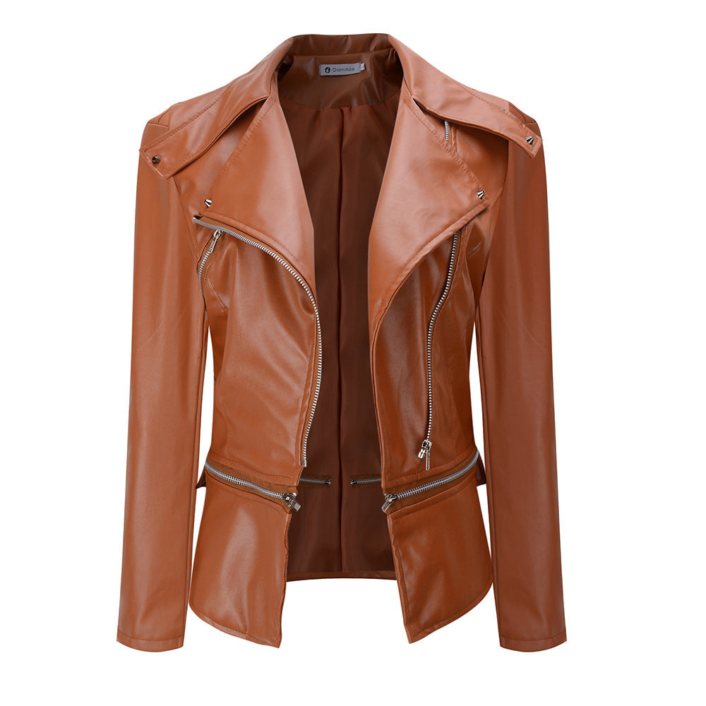 Blouson Biker en Cuir à Double Zip