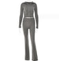 Hoodie Suit Women Leisure Sexy Zip Long Sleeve Sweater And High Waist Long Pants Set