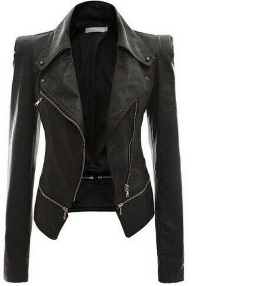 Blouson Biker en Cuir à Double Zip