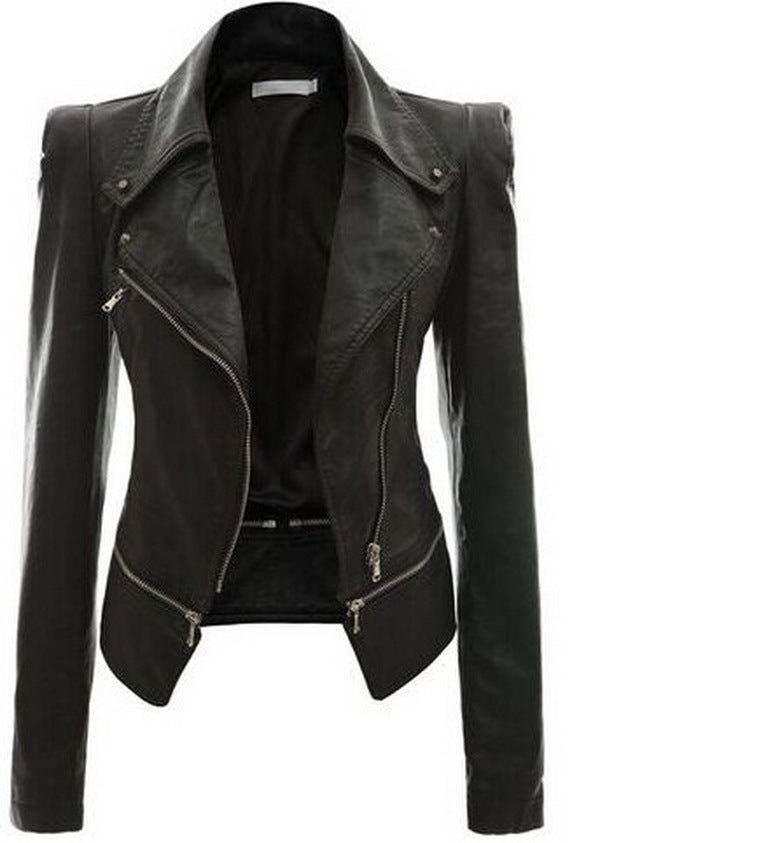 Blouson Biker en Cuir à Double Zip