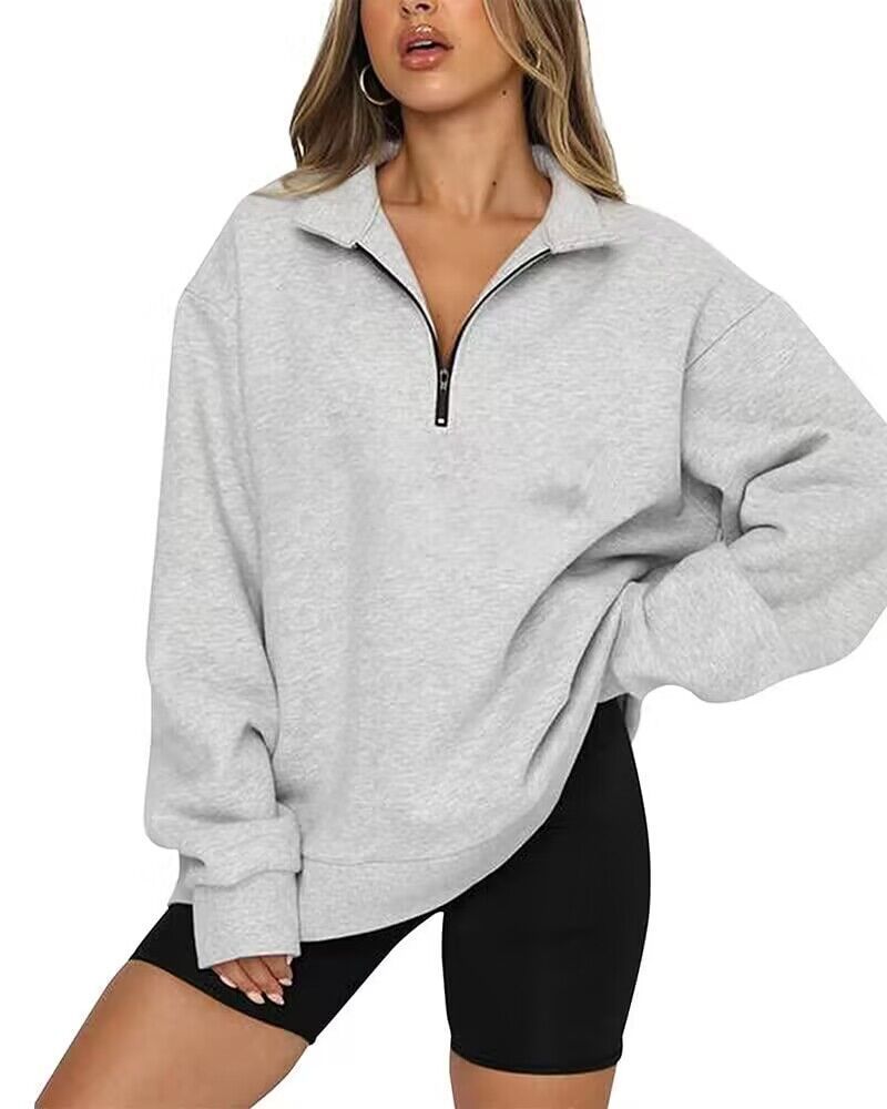 Sweatshirt Loose Femme à Col Zippé
