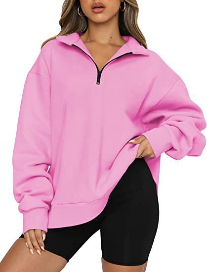 Sweatshirt Loose Femme à Col Zippé