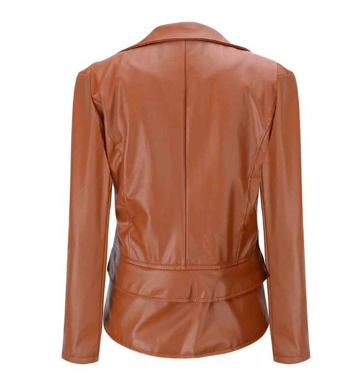 Blouson Biker en Cuir à Double Zip