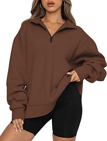 Sweatshirt Loose Femme à Col Zippé