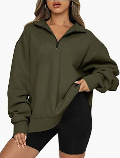 Sweatshirt Loose Femme à Col Zippé