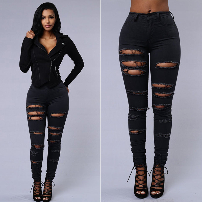 Jean Déchiré Skinny Taille Haute