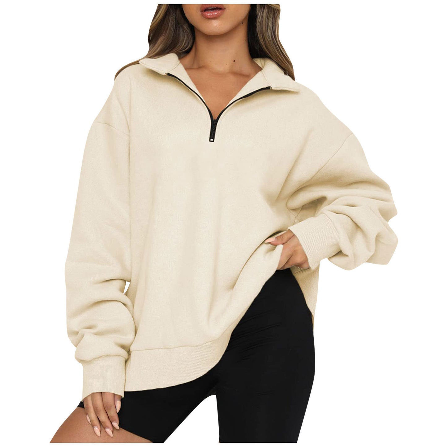 Sweatshirt Loose Femme à Col Zippé
