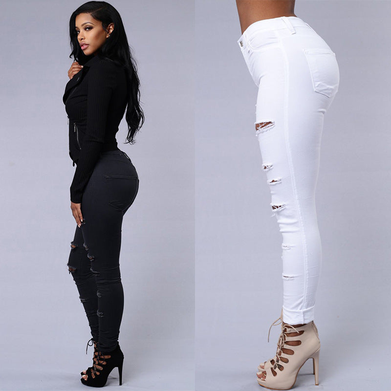 Jean Déchiré Skinny Taille Haute