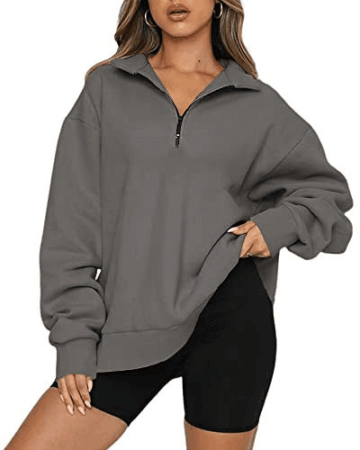 Sweatshirt Loose Femme à Col Zippé