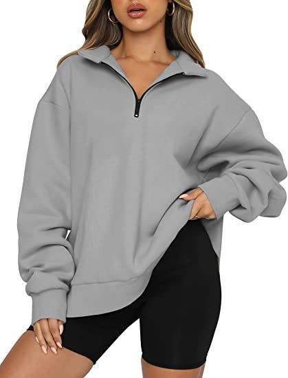 Sweatshirt Loose Femme à Col Zippé