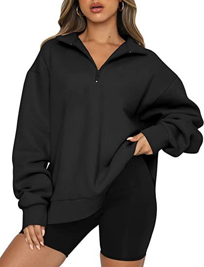 Sweatshirt Loose Femme à Col Zippé