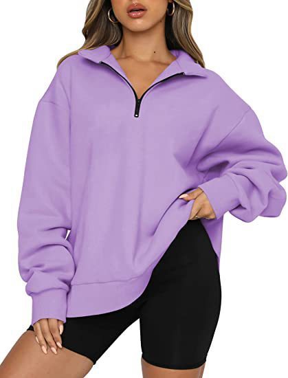 Sweatshirt Loose Femme à Col Zippé
