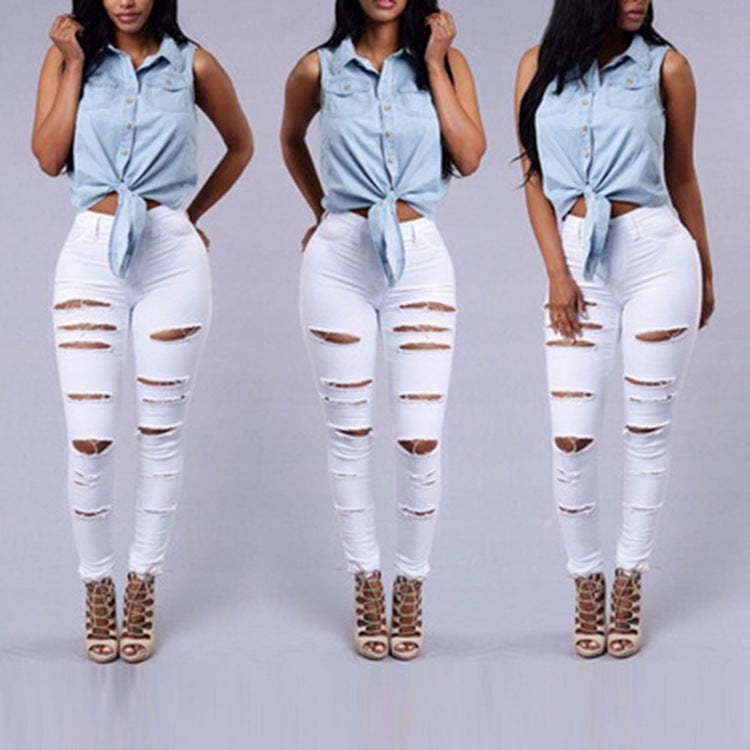 Jean Déchiré Skinny Taille Haute